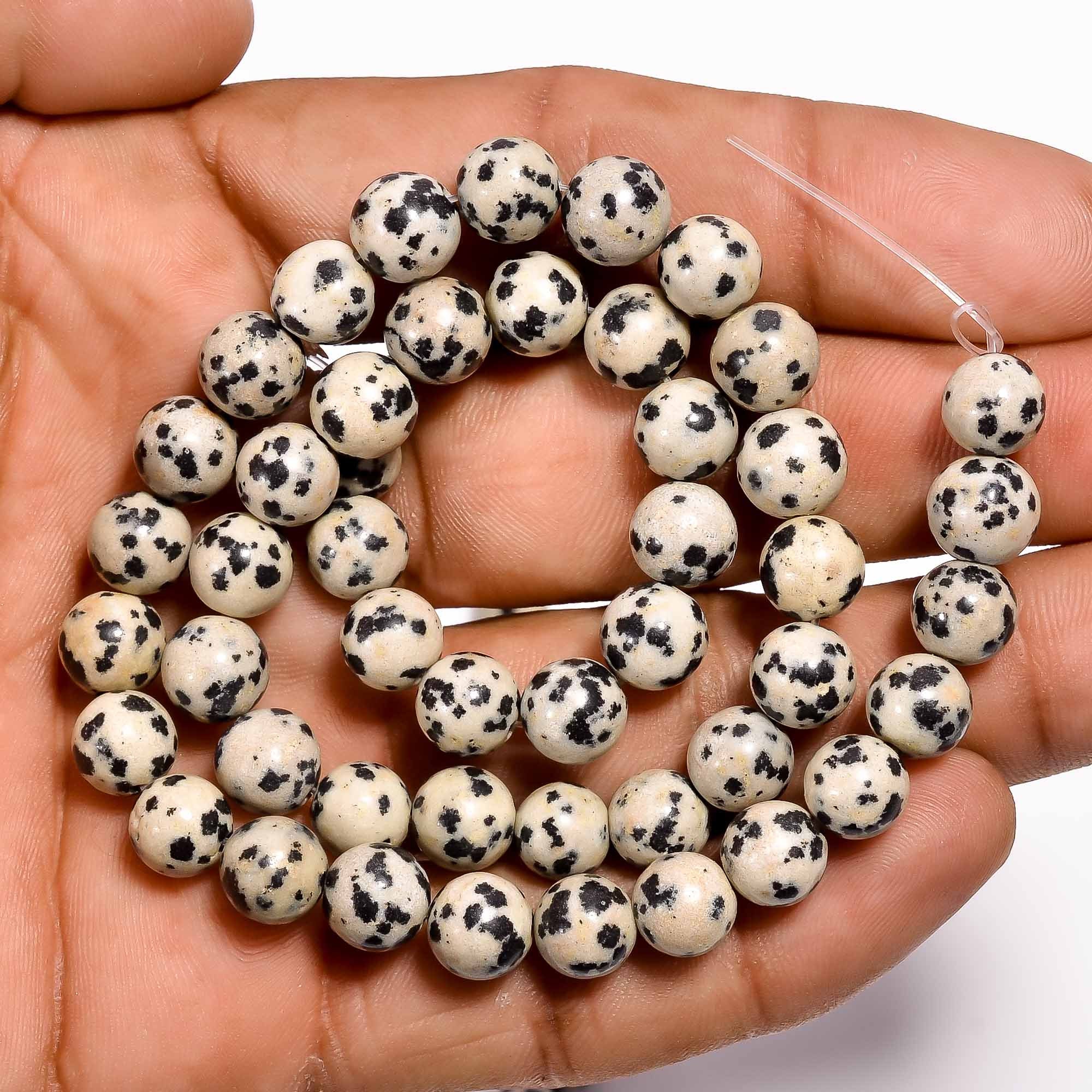 Natural Faceted Jasper Dalmatian Gems Round Loose Beads for Jewelry Making 15'' 