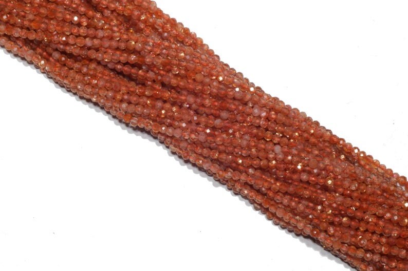 Sunstone Faceted Rondelle Gemstone Beads Jewelry Making Crafts 13 Strand Beautiful Natural Orange Sunstone Micro Cut Beads 2 mm