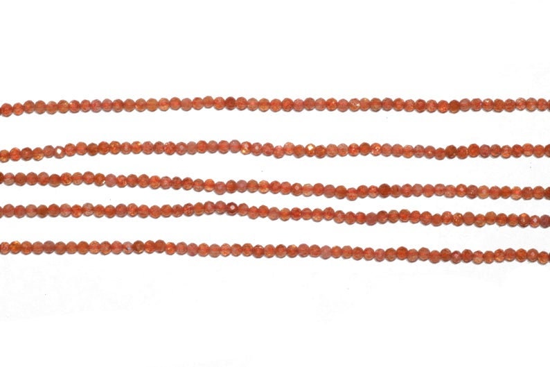 Sunstone Faceted Rondelle Gemstone Beads Jewelry Making Crafts 13 Strand Beautiful Natural Orange Sunstone Micro Cut Beads 2 mm