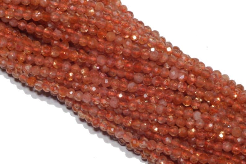 Sunstone Faceted Rondelle Gemstone Beads Jewelry Making Crafts 13 Strand Beautiful Natural Orange Sunstone Micro Cut Beads 2 mm
