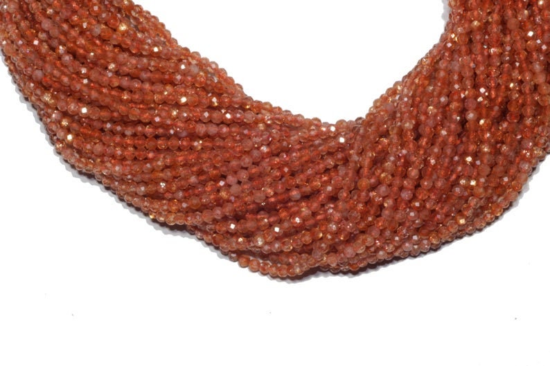 Sunstone Faceted Rondelle Gemstone Beads Jewelry Making Crafts 13 Strand Beautiful Natural Orange Sunstone Micro Cut Beads 2 mm