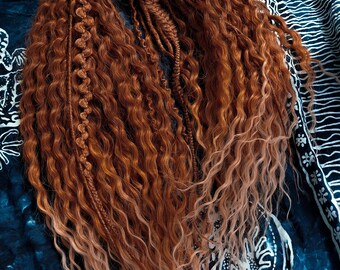 Ginger curly dread extensions Wavy dread locks Double ended dreads Auburn dreads Red dreadlocks ombre Boho dreadlocks Fake dreads DE Soft