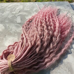 Light Pink Dreads Ombre Curly Dreads Crochet Double Ended Dreads Extensions Boho Dreadlocks Fake Dreads Full Set Wavy Dread Extension