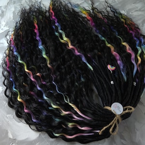 Colorful curly dreads Black and rainbow ombre Synthetic dreads soft Wavy dread extension Curly double ended dreadlocks boho crochet dreads