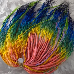 Curly Dreads Crochet Double Ended Dreads Extensions Rainbow Dreadlocks Fake Dreads | Soft Wavy DE Dread Rainbow