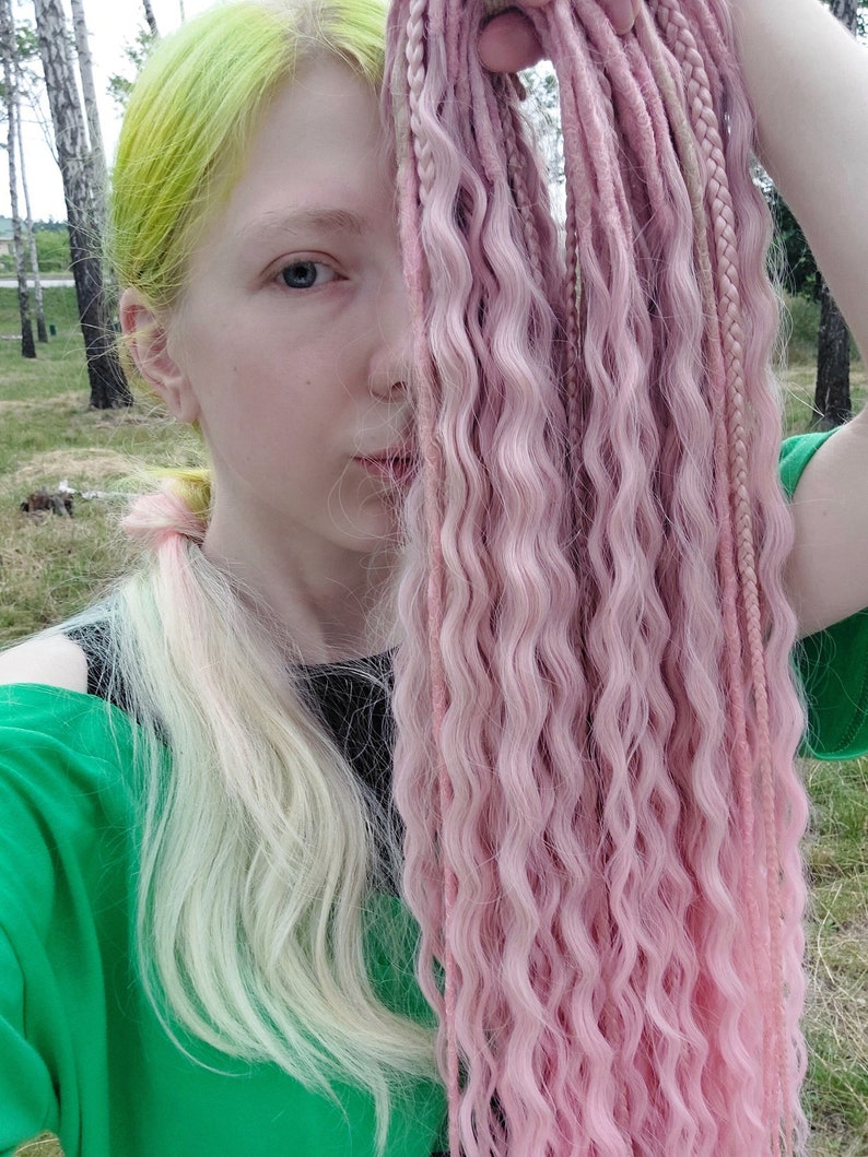 Pink Dreads Curly Dreads Crochet Double Ended Dreads Extensions Boho Dreadlocks Fake Dreads Full Set Wavy Dread Ombre Soft Dread DE