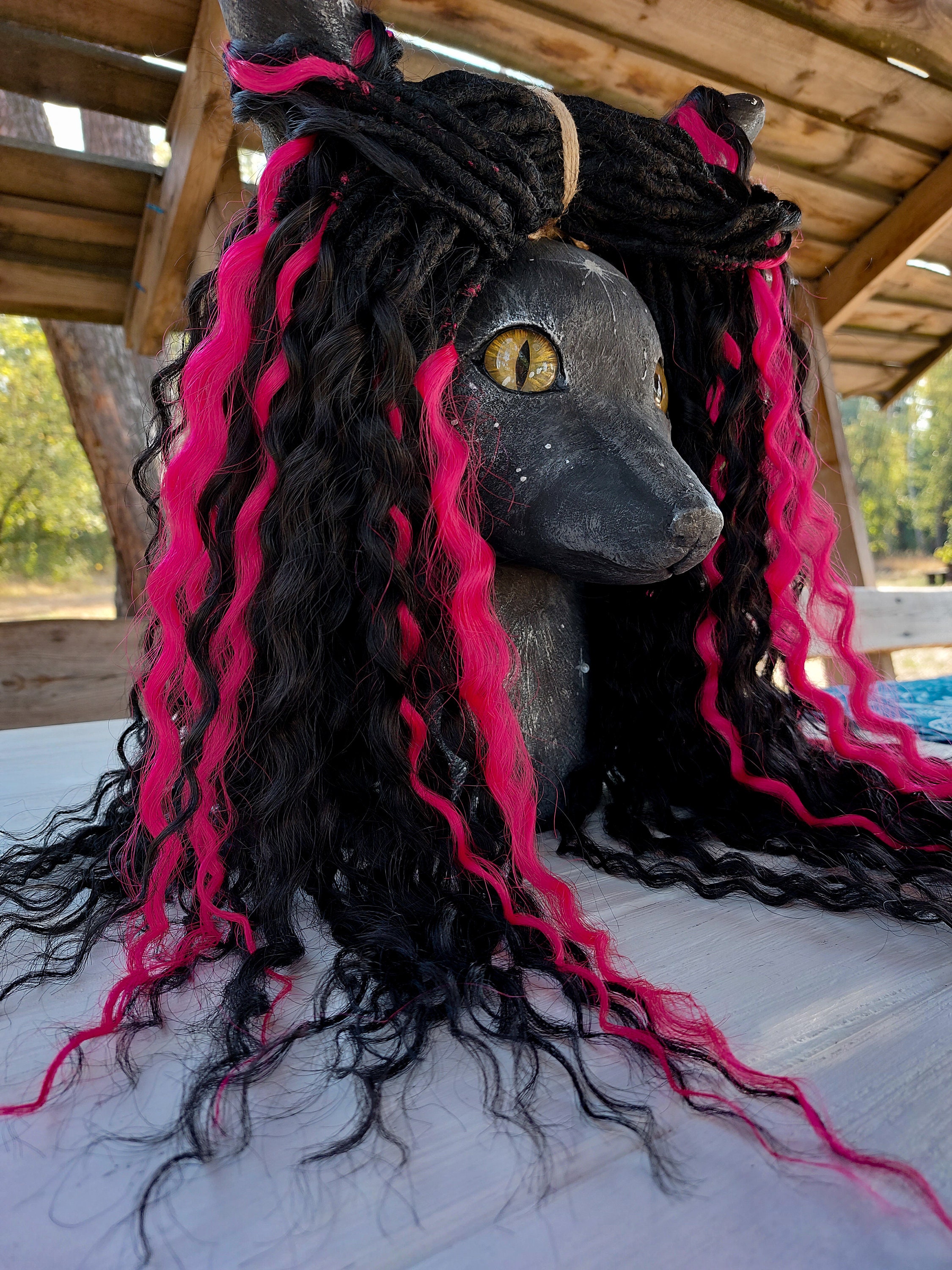 Black and Pink Dreads Curly Dreads Crochet Double Ended 
