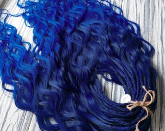 Blue dreads curly Soft dreads extension Synthetic dread loose Wavy curly Ombre DE dreads Crochet dreadlocks Double ended dreads Dark blue