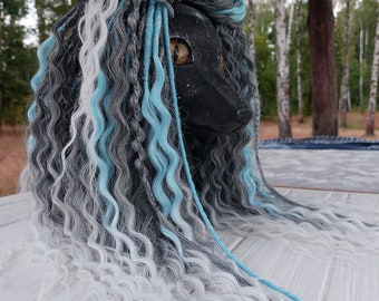 Curly Dreads Crochet Double Ended Dreads Extensions White Blue Dreads Gray Dreads Ombre Dreadlocks Fake Dreads Wavy Dread Synthetic Gray