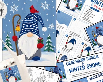 Paint Party, Christmas Gnome Pre Drawn Template, Tracer Toolkit, Step by Step Tutorial Printable Art Lesson, Painting, Digital Download