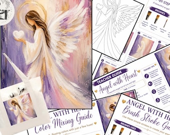 Paint Party, Anjo Abstrato com um Coração - Modelo Pré-Desenhado, Kit de Ferramentas para Desenho com Traçador, Tutorial de Pintura Passo a Passo para Imprimir - Aula de Desenho com Traçador