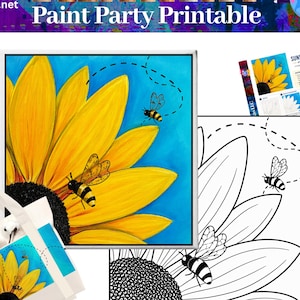 Paint and Sip Party Sunflower and BeesPre Drawn Template, Tutorial, Canvas Kit Toolkit, Printable Art, Tracer Painting Lesson Party Digital