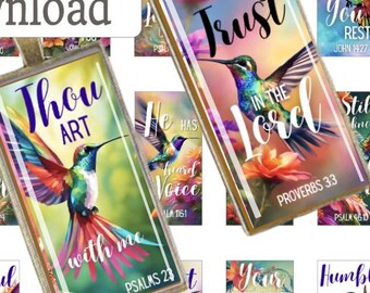 Hummingbird Watercolor Art Bible Verses Digital Domino Pendants - Download Print 1x2in 300 DPI, Personalize, Easter, Gift, Sticker, Necklace