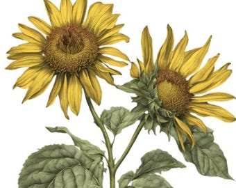 Vintage Style Wildflower Jerusalem Artichoke, Helianthus tuberosus, Botanical Art print, Wildflower. Farmhouse Flower Illustration, Foraging