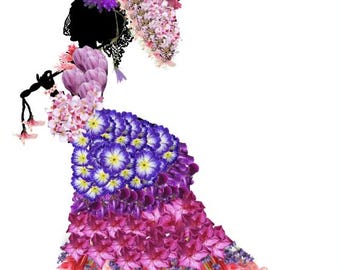 Victorian Flower Woman Art Print – Floral Silhouette (Digital Download)