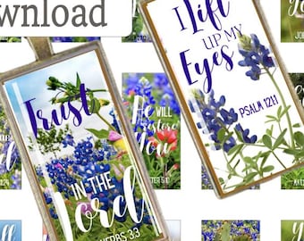 Bluebonnet Wildflower Art Bible Verses Digital Domino Pendants - Baixar impressão 1 x 2 em 300 DPI, personalizar, Páscoa, presente, adesivo, colar