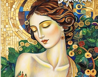 Lady in the Style of Klimt Art Painting Living Room, Hall, Bedroom, Den, Dinning Wall Maximalist, Digital Graphic Art to Print, Trendy Art