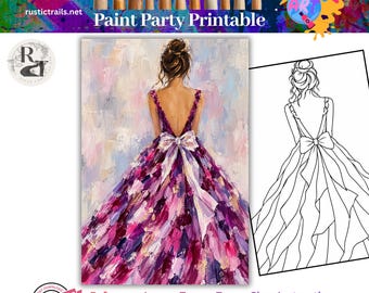 Festa da Pintura, Molde de Menina com Vestido Roxo, Kit de Ferramentas para Desenho, Tutorial de Pintura Passo a Passo para Imprimir, Círculo Cromático, Guia do Professor