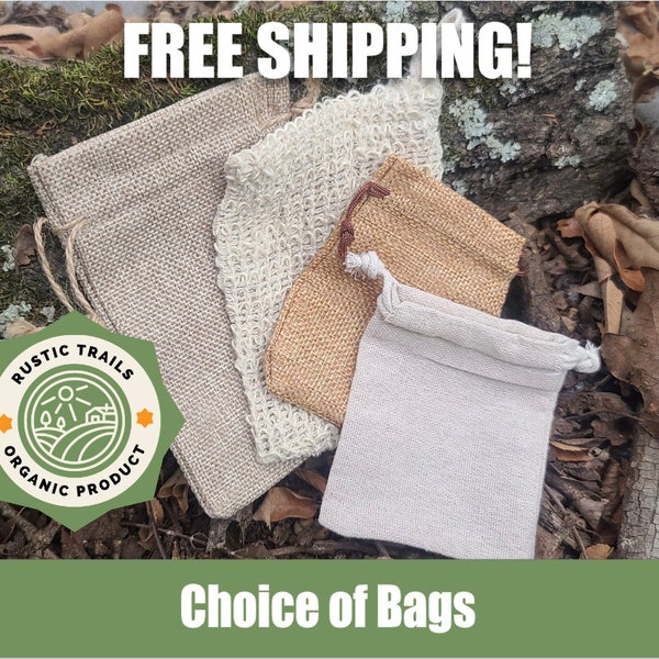 Exfoliating Pouch Sisal Soap Savers Mesh Soap Bag or Muslin Bag or Burlap Bag for Soaps, Herbs, Seeds, more - Great gift!