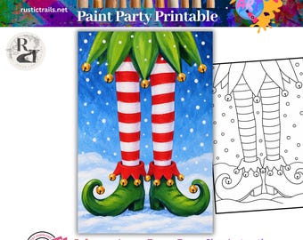 Festa da Pintura, Molde Pré-Desenhado de Pernas de Elfo de Natal, Kit de Ferramentas, Tutorial de Pintura Passo a Passo, Lição de Desenho para Imprimir, Professor Digital