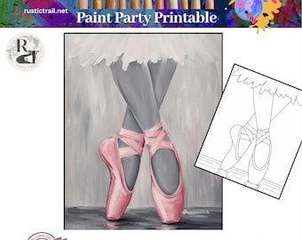 Festa da Pintura, Menina com Sapatilhas de Ballet Rosa - Modelo Pré-Desenhado, Kit de Ferramentas para Desenho, Tutorial de Pintura Passo a Passo para Imprimir, Círculo Cromático