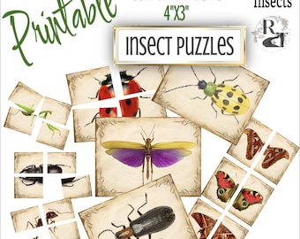 57 Printable Insect Puzzle Task Cards , 3 versions , Nature, Home School, Outdoor, Education, Montessori