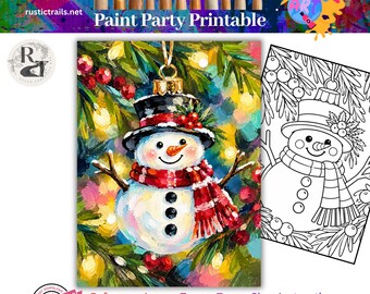 Paint Party, Christmas Snowman Ornament Pre Drawn Template, Toolkit, Step by Step Painting Tutorial Printable Art Tracer Lesson Digital Tips