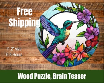 Beautiful and Intricate Wood Humming Bird Puzzle - great for animal and nature lovers, gift 11.3"  with Mesh Bag - FREE Shipping