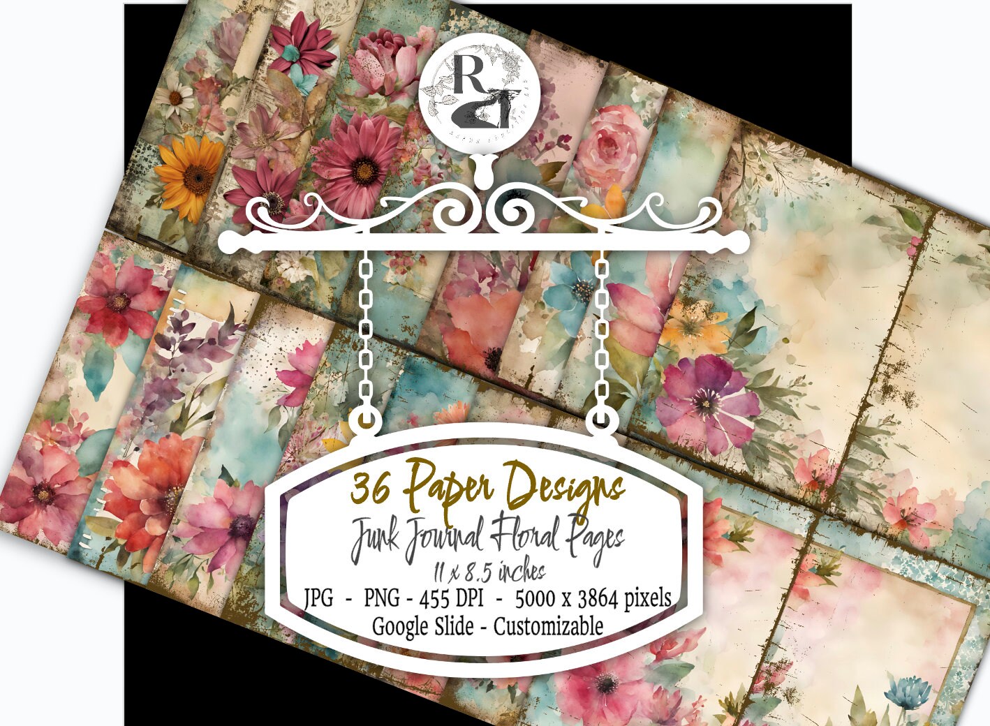 Junkjournal No. １８１ 72 Junk Journal Scrapbook Paper W/ Flowers 11 X 8.5 Inches