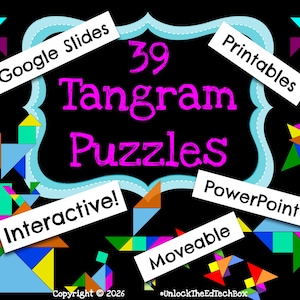 39 Digital Moveable Tangram Puzzle Activities STEM Team Building Math Puzzle Task either Digital in Google Slides and Printable Home School