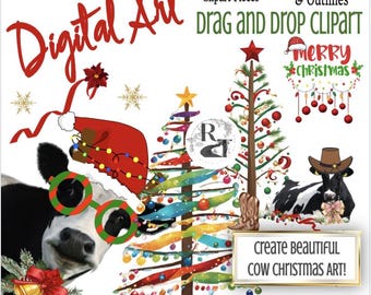 Erstellen Sie eine lustige DIY Weihnachtskuh Google Slide Aktivität ziehen und Tropfen Design Shabby Chic Handwerk, Schule, Urlaub, Digital oder Drucken Sie eine Karte - Kunst