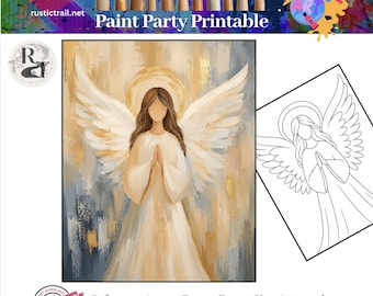 Festa da Pintura, Modelo Pré-Desenhado de Anjo Abstrato de Inverno, Traçador, Tutorial de Pintura Passo a Passo, Lição de Traçador de Arte para Imprimir, Círculo Cromático