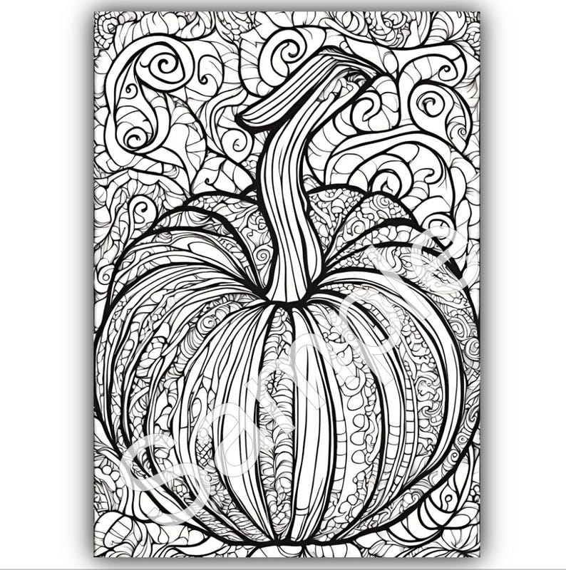26 Fall Pumpkin Zentangle Coloring Pages 8x11in 500 DPI PNG, Unlimited
