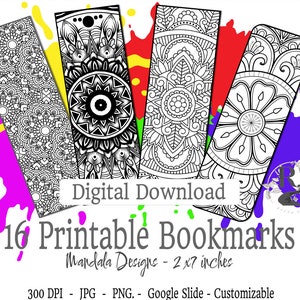 16 segnalibri Mandala Designs versione 1 - Download digitale - 2x7 pollici, 300 DPI, Personalizza, Uso fisico illimitato, Regalo, Raccolta fondi, Colore