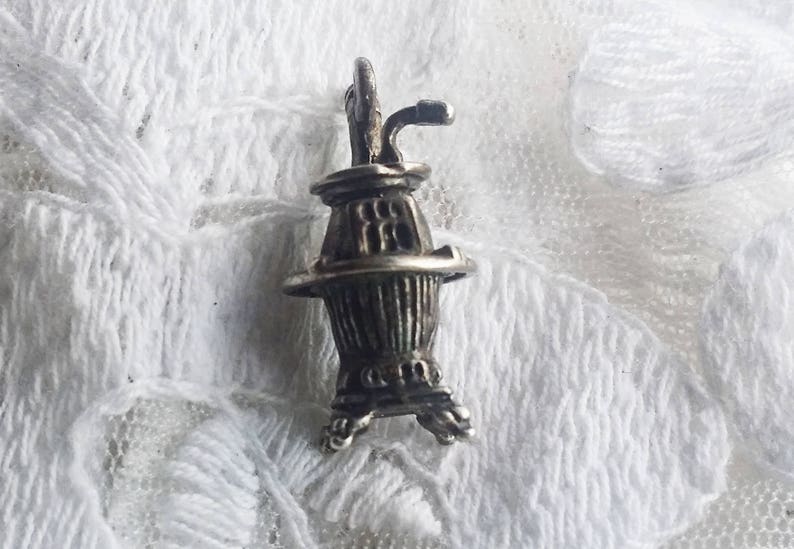 Vintage Pot Belly Stove Charm Pendant 925 Sterling Silver 1990