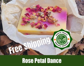 Organic Cold Pressed Natural 4.5oz Soap Bar - Rose Petal Dance - w/ Exfoliating Pouch Sisal Soap Savers Mesh Bag & FREE Shipping