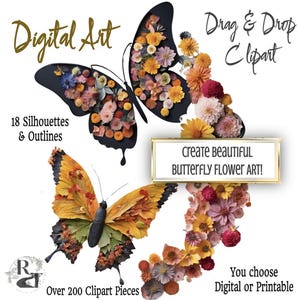 Maak prachtige doe-het-zelf vlinderkunst met bloemen Google Slide-activiteit Shabby Chic 8,5 x 11 in 500 dpi png Ambachten, school, volwassene, plakboek, afdrukken
