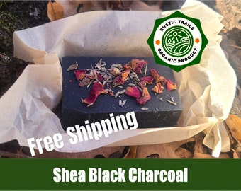 Organic Cold Pressed Natural 4.5oz Soap Bar - Black Shea Charcoal w/ Exfoliating Pouch Sisal Soap Savers Mesh Bag & FREE Shipping