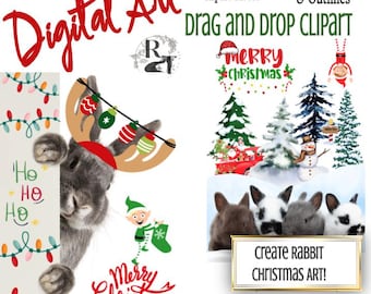 DIY-julkaninkort, dra-och-släpp-clipart (digital nedladdning)