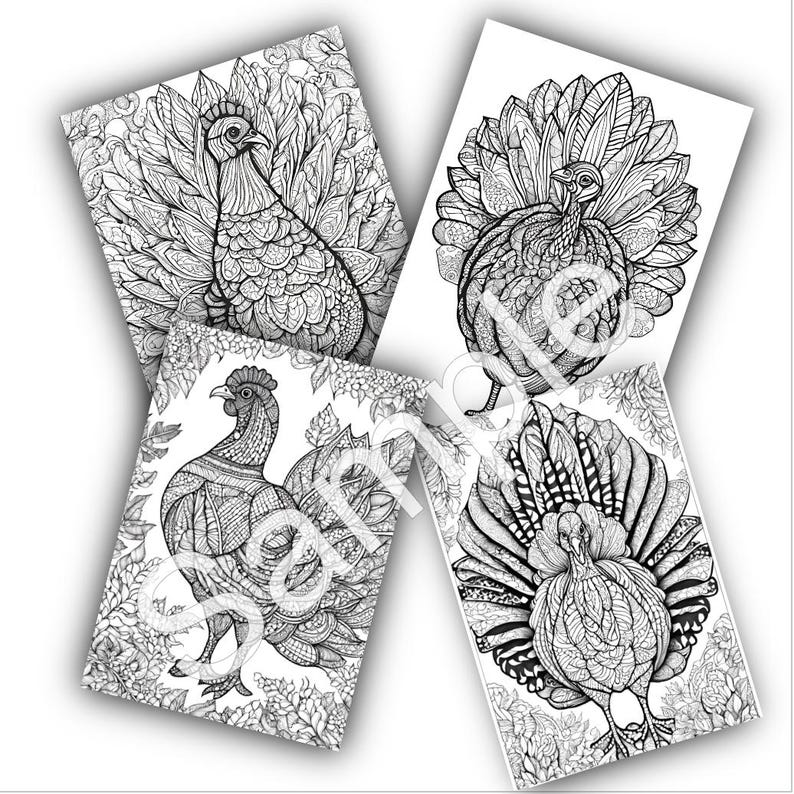 24 Fall Turkey Zentangle Coloring Pages 8x11in 500 DPI PNG, Unlimited ...