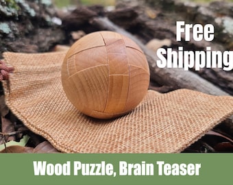 Kongming Japanese 3D Wood Magic Ball Puzzle - Interlocking Mechanical, Brain Teaser, gift 2.36"  with Burlap Bag - FREE Shipping