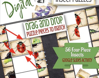 56 Drag and Drop 4 Part Digital Insect Matching Puzzles - Nature, Home School, Outdoor, Education, Montessori, Science, preschool