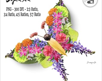 Butterfly Flower Art Loose Parts Living Room, Hall, Bedroom, Den, Dinning Wall Maximalist, Digital Graphic Art to Print, Mother's Day Gift