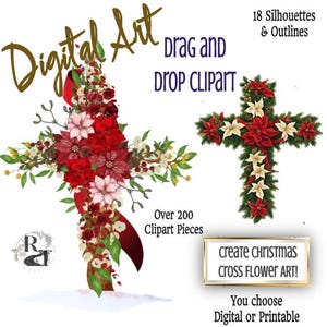 Maak prachtige DIY-kerstkunst met bloemen 250+ clipartstukken Drag & Drop Design Shabby Chic Knutselen, school, vakantie, kaart afdrukken
