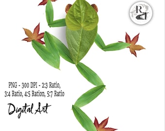 Frog Leaf Art Loose Parts Living Room, Hall, Bedroom, Den, Dinning Wall Maximalist, Digital Graphic Art to Print, Mother&#39;s Day Gift, Science