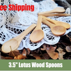 Authentic Lotus Wood Hand Carved Wooden Spoon - 3.5&quot;  with Bag - FREE Shipping - Great for Coffee, Sugar, Spice, Tea, Honey, Ice-Cream