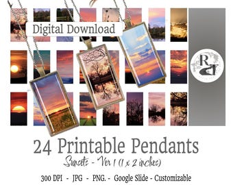 Sunset Digital Domino Designs Pendants - Download Print 1x2 inches 300 DPI, Customize, Unlimited Physical Use, Wedding Scrapbook images