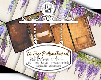 Complete Digital Wisteria Journal w/ 64 Pages & 27 Book Binding designs, 11x8.5 inches 455 DPI PNG Unlimited Physical Use junk Scrapbook