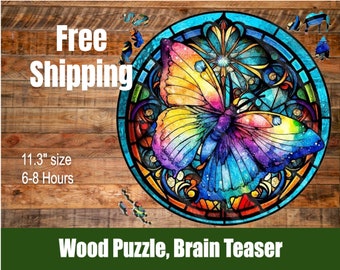 Beautiful and Intricate Wood Butterfly Puzzle - great for animal and nature lovers, gift 11.3"  with Mesh Bag - FREE Shipping