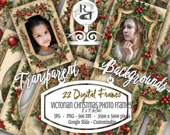 22 viktorianische Weihnachten Transparente digitale Foto Karte Rahmen 8 x 11 Zoll - 500 DPI PNG, unbegrenzte physische Nutzung, Scrapbook Crafts Clipart